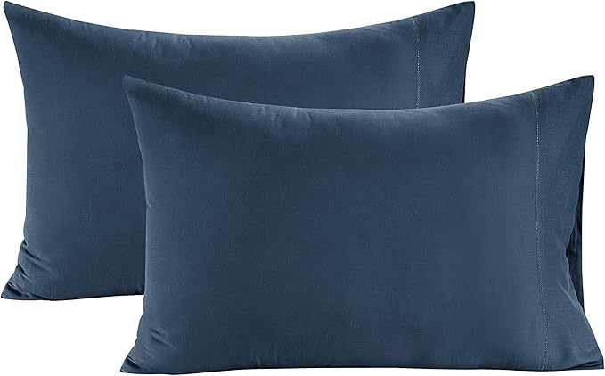 Lane Linen 100% Organic Cotton Pillow Cases Queen Size Set of 2 (20"x30") - Cotton Pillowcases Queen Size - Soft Navy Blue Pillow Cases Set of 2 - Queen Pillowcase Pack of 2 - Navy Blue