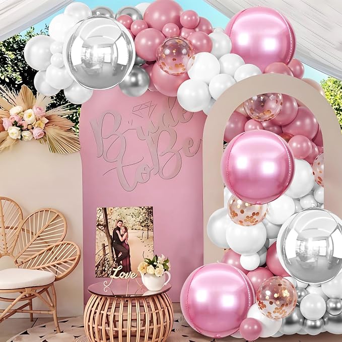 6Pcs Pink Silver Round Foil Balloons, Giant 4D Round Ball Balloon, 22 Inch - Image 5