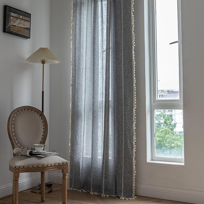 Sutuo Home Boho Curtain for Bedroom Living Room Kitchen, Semi Blackout Linen - Image 6