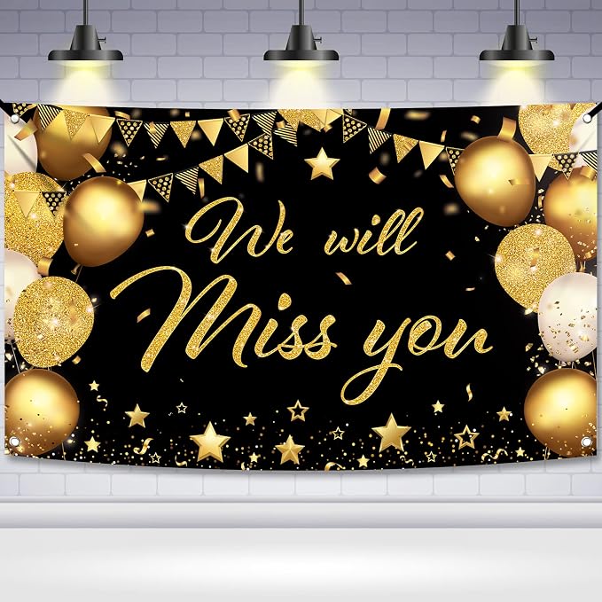 KatchOn Black and Gold We Will Miss You Banner 72x44 Inch | Graduation Backdrop by KatchOn