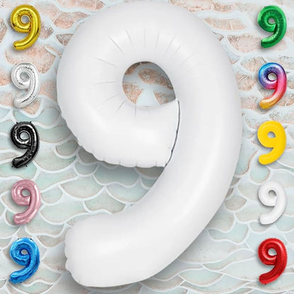 White Number Balloon 9 Mylar Foil Balloons 32 inch - Image 6