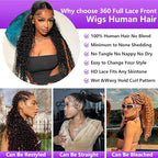 360 Deep Wave Lace Front Wigs Human Hair 200% Density 360 HD Lace Front Wigs Deep Wave Pre Plucked With Baby Hair Curly Full Lace Wig with Adjustable Straps for Women (24 Inch)