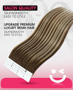 Youngsmile Invisible Tape in Hair Extensions Human Hair #4/27/4 Chocolate Brown to Caramel Blonde 20pcs 45g 20 Inch Balayage Injection Tape in Hair Extensions Human Hair (#4/27/4,20'')