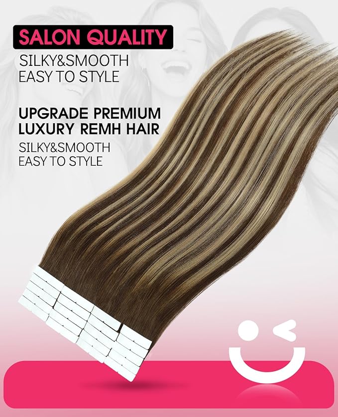 Youngsmile Injection Tape in Hair Extensions Human Hair #4/27/4 Chocolate Brown to Caramel Blonde 20pcs 50g 22 Inch Balayage Injected Tape in Hair Extensions Straight Remy Human Hair (#4/27/4,22'')