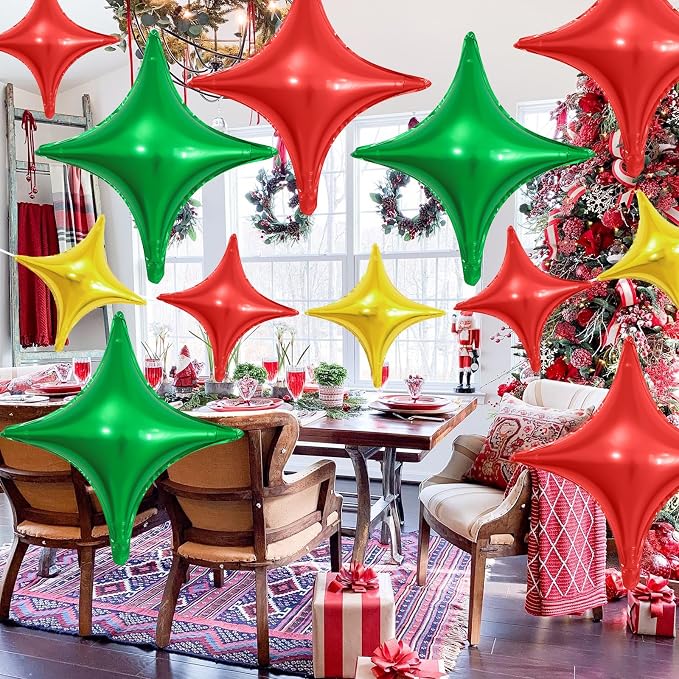 Red Green Gold Christmas Balloons, 26Inch and 10Inch Red Green Gold Quadrangle - Image 4