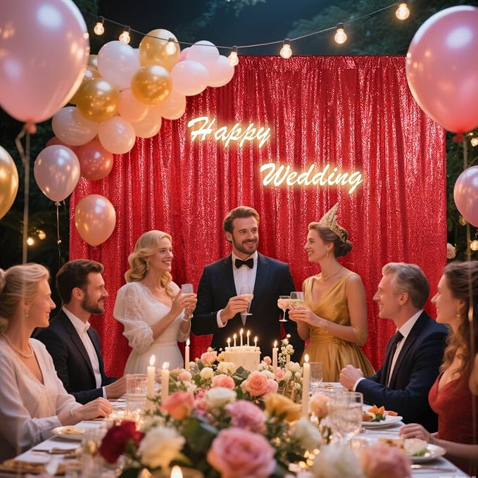 SquarePie 6x6ft Red Sequin Backdrop, High Density Non-Transparent Glitter - Image 4