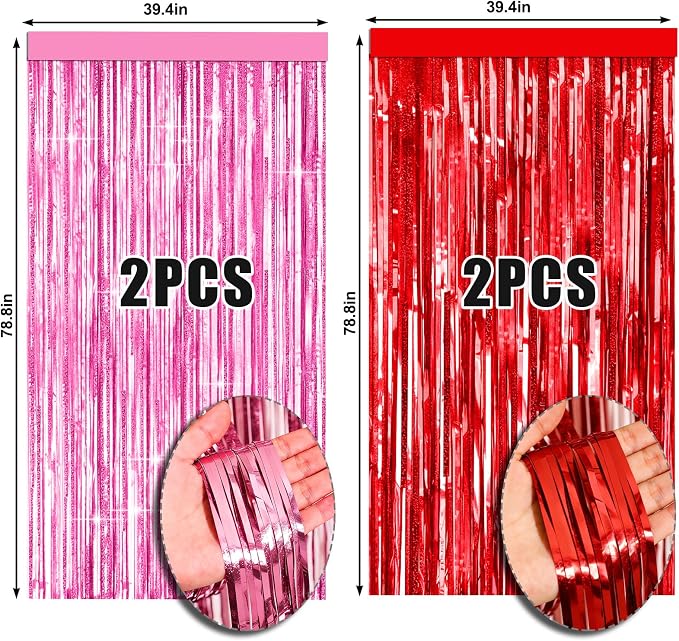 4 Packs Pink and Red Foil Fringe Curtain, Baby Shower, Princess Bachelorette - Image 6