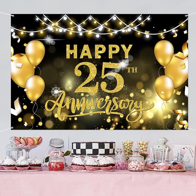 WeBenison Happy 25th Anniversary Backdrop 25th Wedding Anniversary Photography - Image 6