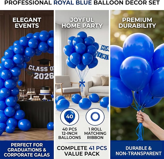 40pcs Royal Blue Balloons 12 Inch, Matte Dark Blue Latex Balloons | Balloons - Image 4
