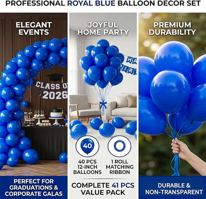 40pcs Royal Blue Balloons 12 Inch, Matte Dark Blue Latex Balloons | Balloons - Image 4
