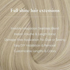 Full Shine Clip in Hair Extensions 22 inch 160g 8Pcs Seamless Human Hair Clip in Extensions Ash Blonde Mix Bleach Blonde Remy Hair Clip ins PU Skin Weft
