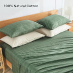 JELLYMONI 100% Natural Cotton Plaid Standard Pillowcases Set, 2 Pack White with Green Grid Geometric Pattern Printed Pillow Covers with Envelope Closure(Pillows are not Included)