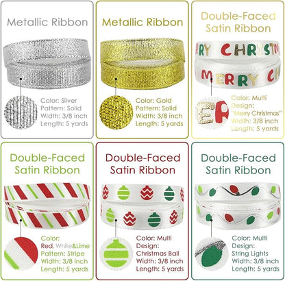Christmas Ribbon 3/8 inch Thin Holiday Ribbon Set in Red, Xmas Wreath Decor - Image 5