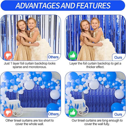 Crosize 4 Pack Dark Blue Party Streamers Backdrop, 3.3 x 9.9 ft | Tinsel Foil - Image 3