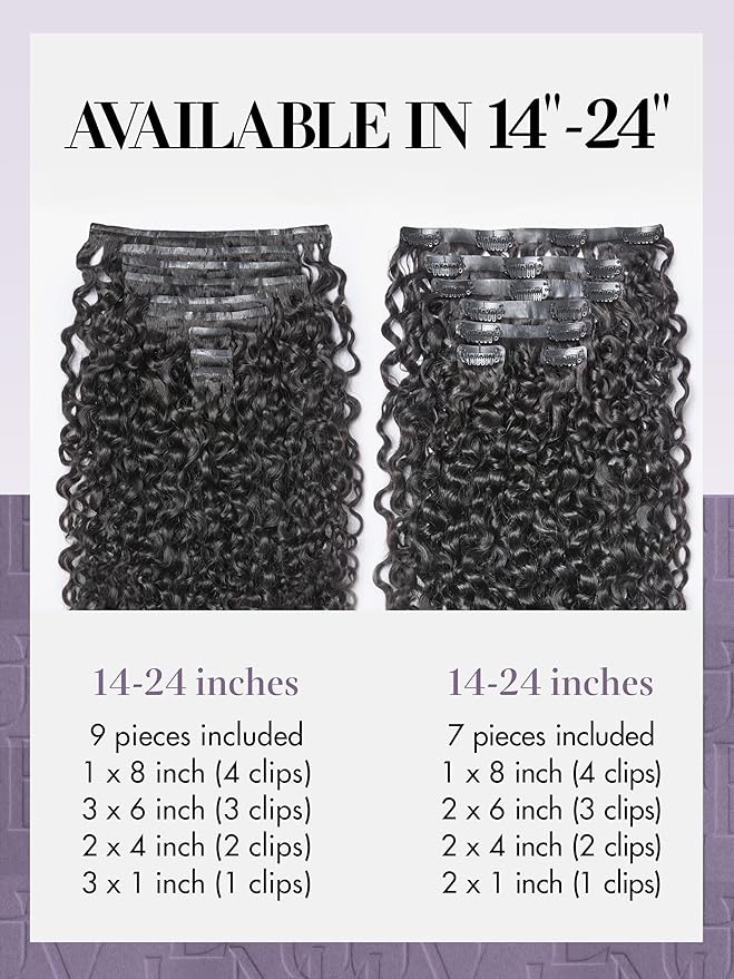 LUVME Burmese Curly Clip in Hair Extensions Real Human Hair Messy Curly Clip Ins Fullness with 2 Pack for Women Brazilian Remy Human Hair Natural Black 135g 24Inch