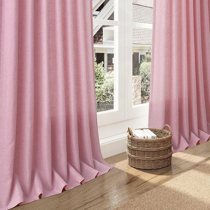 Rose Linen Curtains 102 Inches Long 2 Panel Set Back Tab Rod Pocket Semi Sheer - Image 6