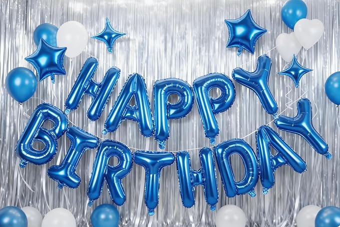 Blue Happy Birthday Balloons Banner Sign Mylar letter Party Decoration | - Image 5
