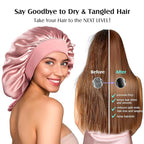 YFONG 100% 22 Momme Mulberry Silk Bonnet for Sleeping Women, Larger Double Layer Silk Hair Wrap for Curly Short Long Hair, Non-Slip Sleep Cap Turban with Elastic Tie Band for Hair Care, Pink