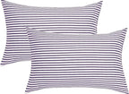 JELLYMONI 100% Natural Cotton Striped King Pillowcases Set, 2 Pack White and Purple Stripes Pattern Printed Pillow Covers with Envelope Closure(Pillows are not Included)