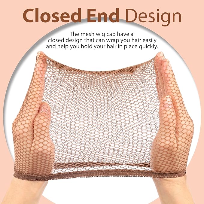 Fandamei Wig Cap, 6PCS Wig Caps for Women Kids Brown, Mesh Wig Cap Net, Closed End Hair Nets, Nylon Hair Net for Wigs for Halloween Rave Party Cosplay