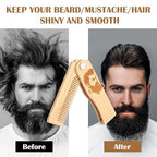 Folding Beard Comb for Men, Portable Bamboo Beard & Mustache Comb Hair Brush with Travel Pouch, Ideal Father’s Day, Birthday, Christmas Gift Stocking Stuffers for Him