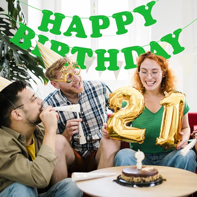 Green Happy Birthday Banner Birthday Party Decorations Sign Birthday Backdrop - Image 3