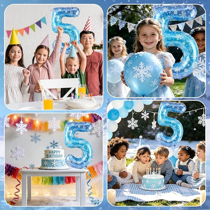 40 Inch Snowflake Number 5 Balloons, Themed Birthday Decorations - Image 7