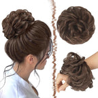 FESHFEN Messy Bun Hair Piece - Large Elastic Wavy Curly Hair Bun Scrunchies Ponytail Extensions Synthetic Chignon Hairpieces for Women, Brunette Brown 1.94oz