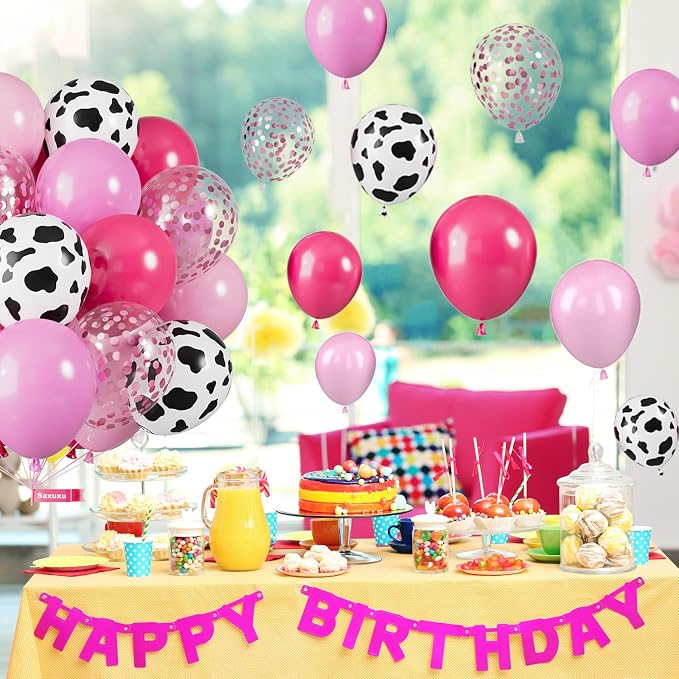 Pink Cow Balloons, 12 Inch Pink Cow Print Balloons, Pastel Hot Pinks Cows - Image 4