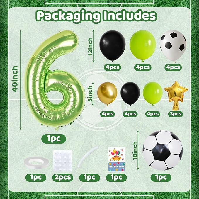 40 Inch Number 6 Balloon Green Soccer Number Six Foil Balloons Tower Set - Image 2