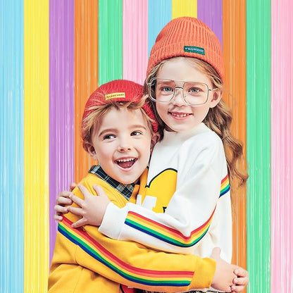 Voircoloria Pastel Rainbow Foil Fringe Backdrop Curtains, 2 Pack | Tinsel - Image 5