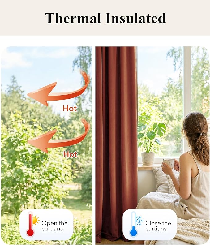 Rust Red Velvet Curtains for Christmas Decor, W52 x L108, 2 Panels | Back Tab - Image 6