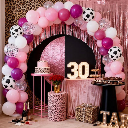 Cowgirl Balloons, 12 Inch Hot Pink Pastel Pink White Cow Print Balloon - Image 6