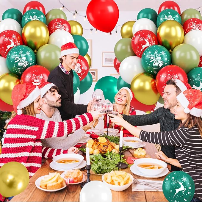 Christmas Balloons, Retro Green Gold Red and White Xmas Party Balloon - Image 3