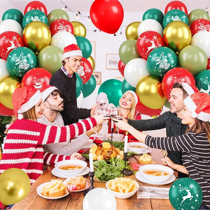 Christmas Balloons, Retro Green Gold Red and White Xmas Party Balloon - Image 3