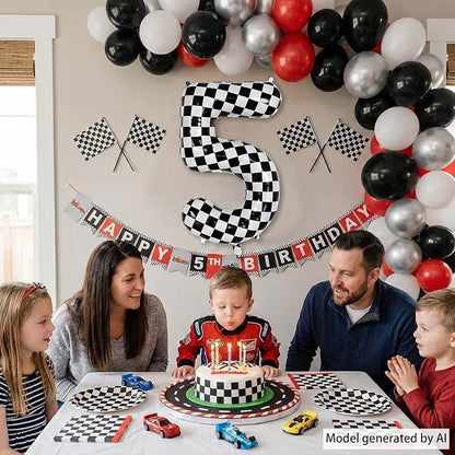 40 Inch Checkered Number 5 Balloon, Large Foil Black and White Number Balloon - Image 3