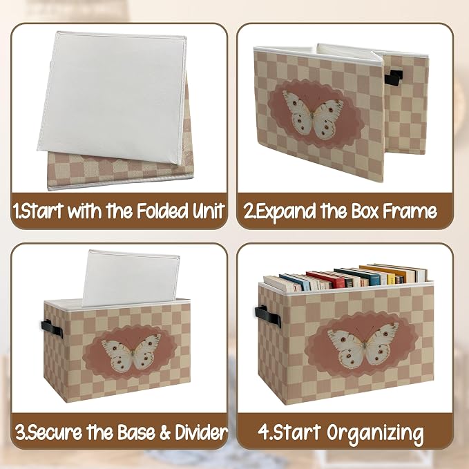 Retro Butterfly Nursery Checkered Foldable Storage Bins Box - Image 4
