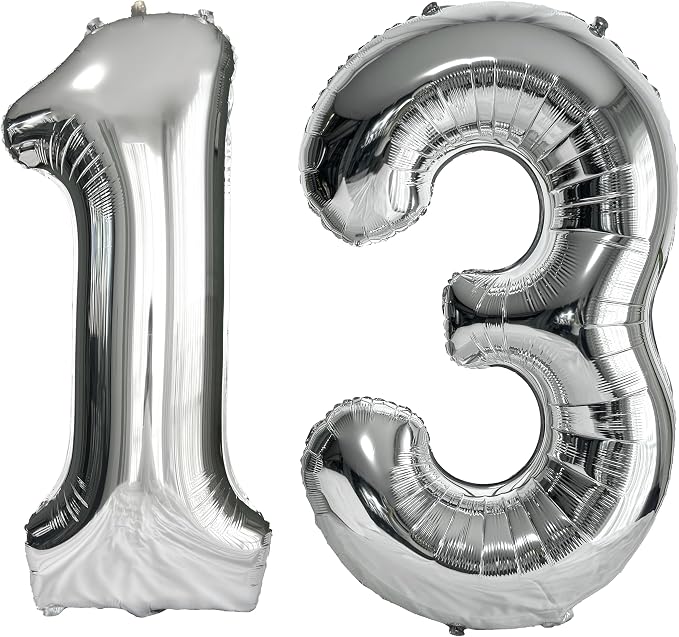FIROMI 13 Number Balloons 40-inch Silver Big Foil Mylar 31 Balloon Numbers | by Firomi