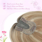 YAMI Hair Toppers for Women Fluffy Human Hair Topper 10inch Handmade Swiss Base Hairpieces 360° Cover Hairloss (Honey Blonde with Dark Brown Root)