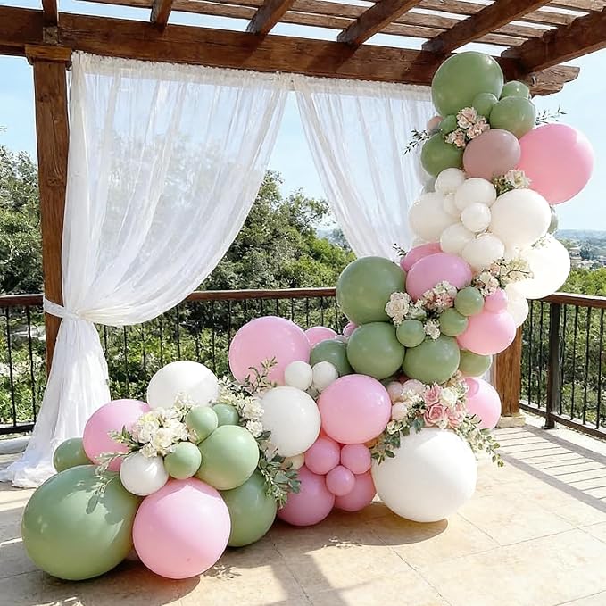 103pcs Pink and Green Balloon Garland Arch Kit, 18/12/10/5 Inch Sage Green Pink - Image 5
