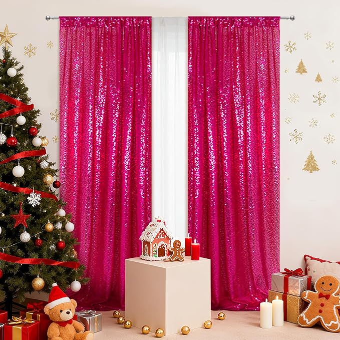 PartyDelight Hot Pink Sequin Backdrop Curtains 2x8ft 2 Panels | Sparkly 3mm - Image 5