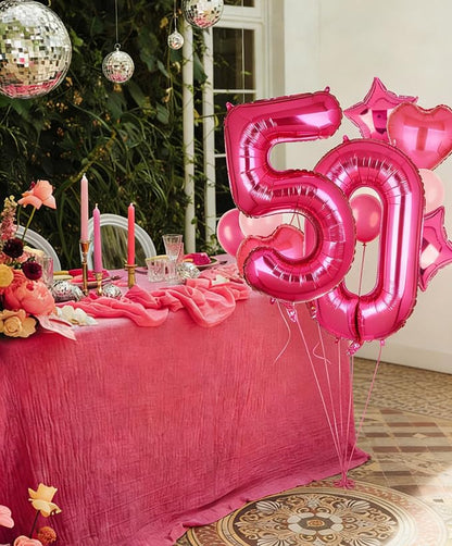 40 Inch Number Balloon Hot Pink 50 Set Pink Theme 50th Birthday Decor 10Pcs | - Image 4