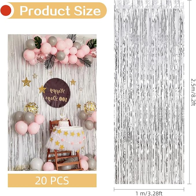 20 Pack Silver Foil Curtain Backdrop 3.2ft x 8.2ft Foil Fringe Backdrop Curtain - Image 3