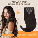 DOORES Seamless Invisible Edge Clip in Hair Extensions, Dark Brown 150g 7pcs 22 Inch, Clip in Human Hair Extensions Virgin Remy for Women