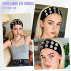 Meifuly Y2k Grommet Headband, Hollow Eyelet Elastic Headband, Punk Retro Wide Stretchy Hairband for Raves, Grunge Outfits,3.6" wide