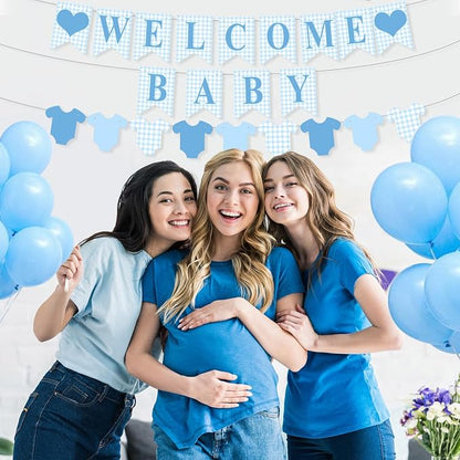 Hahafelt 1 Pcs Blue Gingham Welcome Baby Banner - Image 4