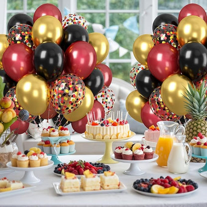 Paready Red Black and Gold Balloons Set, 12 Inch Metallic Chrome Confetti - Image 4