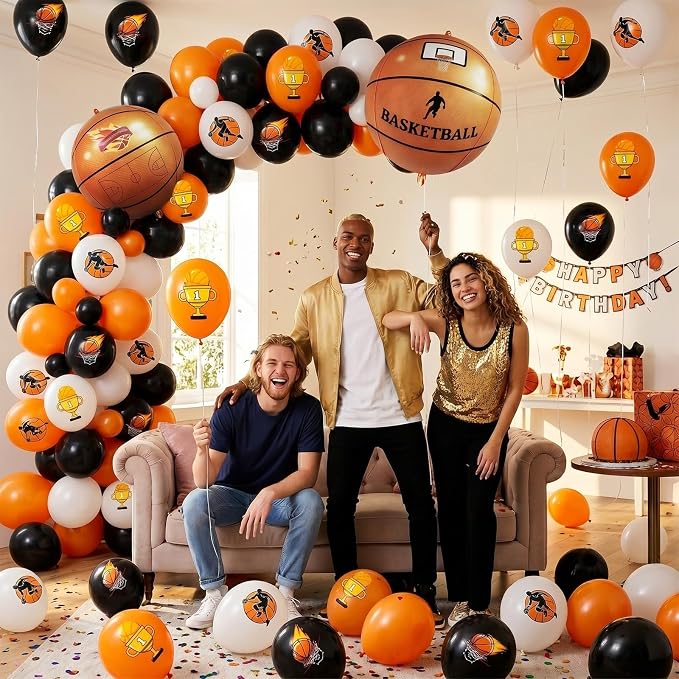 Basketball Balloons, 12 Inch Black Orange White Party Balloons - Image 5
