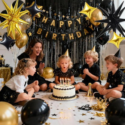 TONIFUL 22Inch 18Pcs Black Gold Large Explosion Star Mylar Balloons and 10Inch - Image 5