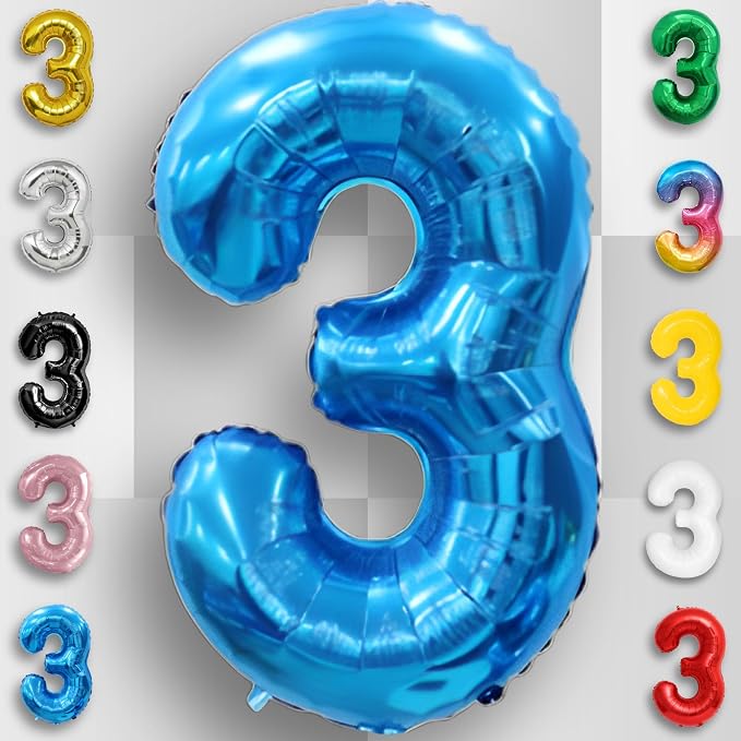Blue Number Balloon 3 Mylar Foil Balloons 16 inch - Image 3